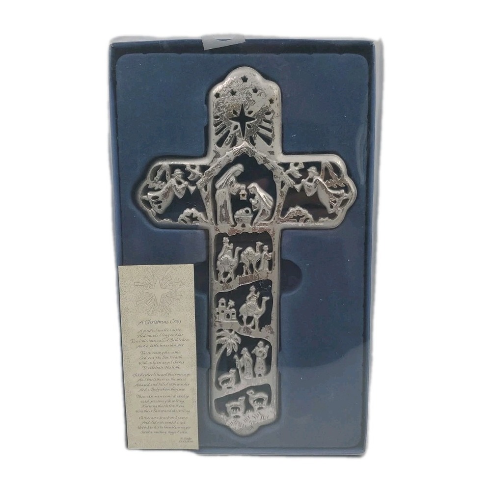 Christmas Cross Nativity Scene Dicksons Wall Hanging‎ Resin Silver Tone